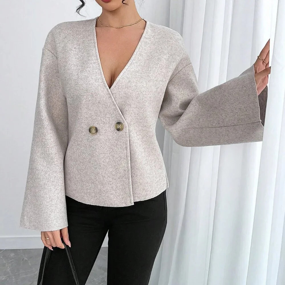 Apricot Casual Women's V-Neck Bell Sleeve Cardigan - Picture 5 of 6